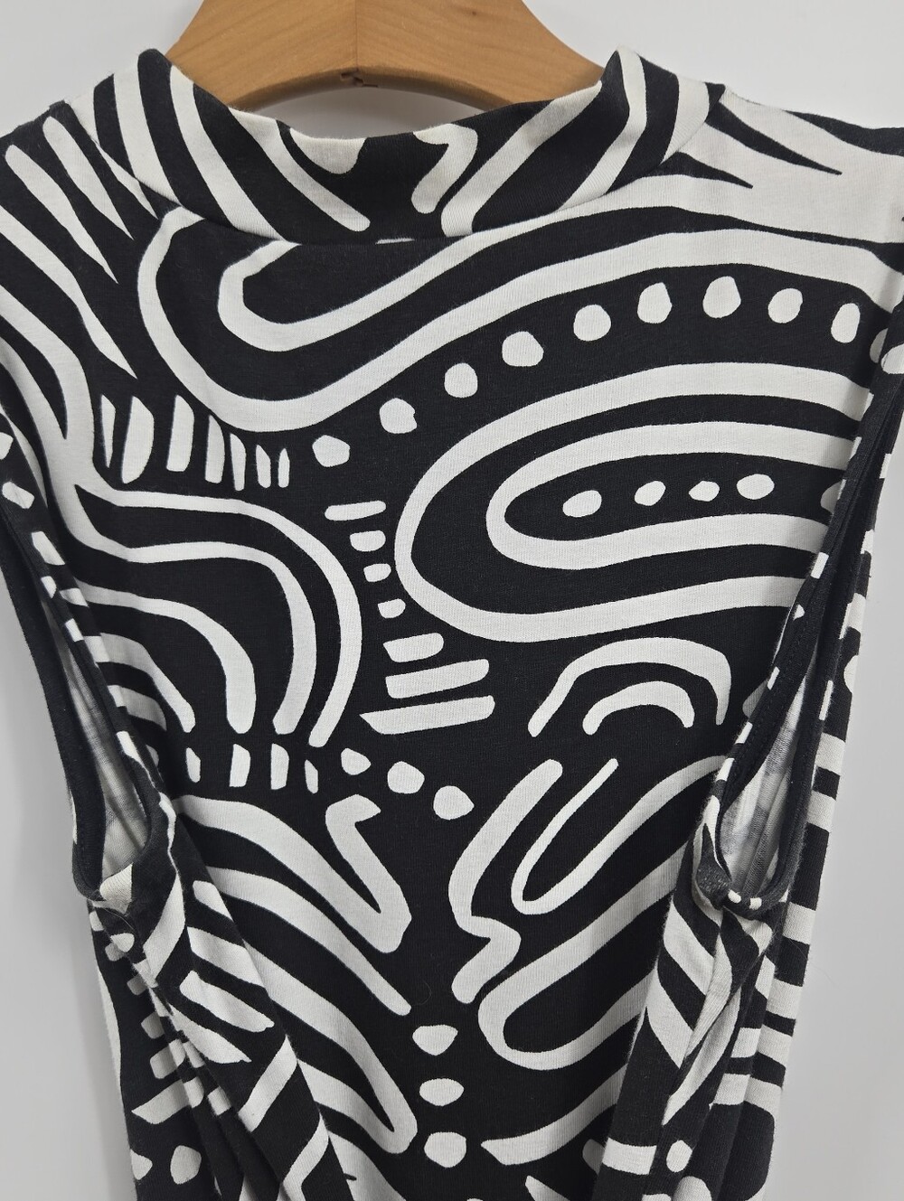Nooworks Dress Black  White Sleeveless Ripple Print Midi Pockets - Picture 11 of 13